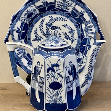 Kaffeekanne - Mosa / Louis Regout - Transferdekor LONG LIST / Dekor 726 (Nanking) - eckiges / quadratisches Modell