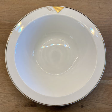 Bowl / salad bowl - round - deeper - with flat edge - Mitterteich Bavaria - white porcelain with gold-colored print of (stretched)