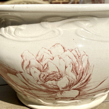 Po / chamber pot / night mirror - Franz Anton Mehlem Bonn - decor LOTUS red - Art Nouveau / Jugendstil with whiplash elements