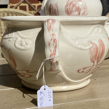 Po / chamber pot / night mirror - Franz Anton Mehlem Bonn - decor LOTUS red - Art Nouveau / Jugendstil with whiplash elements