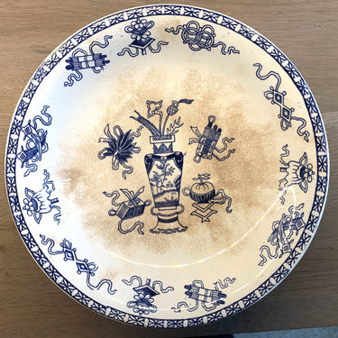 Schaal op lage voet - Société Céramique Maestricht - decor POTICHE blauw/wit