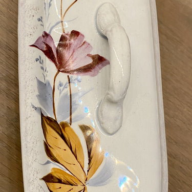 Comb tray / brush tray - with two air holes - unmarked - with hand-painted flowers in autumn colours