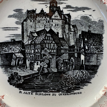 Dessertbordje / bordje - maker onbekend - décor in zwart / wit D. ALTE SCHLOSS ZU QUEDLINBURG