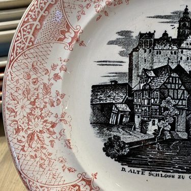 Dessertbordje / bordje - maker onbekend - décor in zwart / wit D. ALTE SCHLOSS ZU QUEDLINBURG