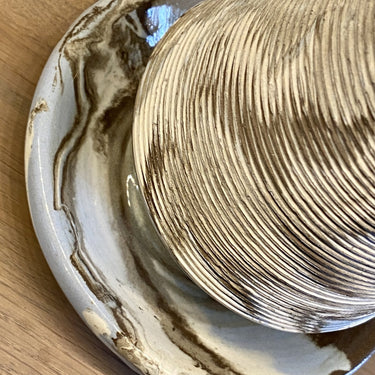 Pyrogène / Streichholzanzünder aus Porzellan - Mouzin Lecat Nimy - grau / braun / hellblau marmoriert