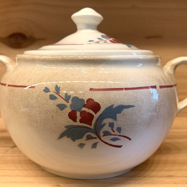 Zuckerdose - Nimy - Sprühdekor aus graublauen/burgunderfarbenen Blumen