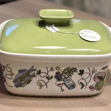 Auflaufform mit grünem Deckel - Royal Sphinx Maastricht Ovenware - Dekor BON APPETIT