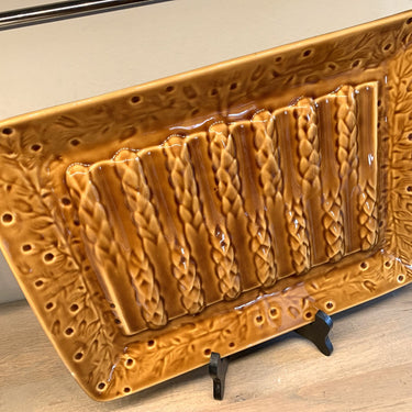 Spargelschale aus brauner Keramik - großes rechteckiges Modell - Sarreguimines