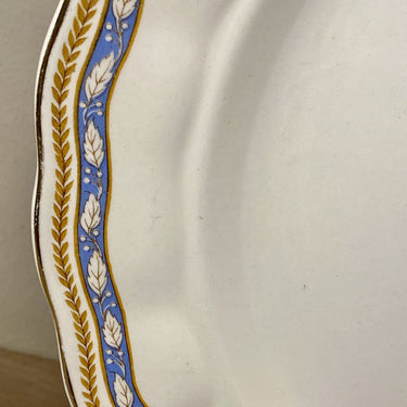 Bowl, large and round - wavy edge - Grindley Marlborough - decor ROYAL PETAL in baby blue with brown