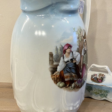 Ewer - porcelain - large model - EPIAG Kerag Karlsbad Czechoslovakia - decor 4737 of two women with jugs and grapes