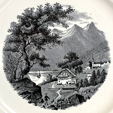 Ontbijtbordje / bord - vierkant model - Société Céramique Maestricht - décor LANDSCHAP zwart