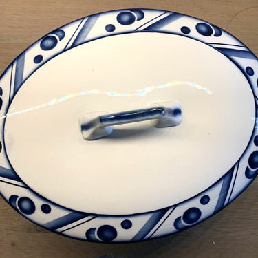 Terrine / Deckel / Suppenterrine Aerodecor / Spraydekor blaue Kugeln - Nimy