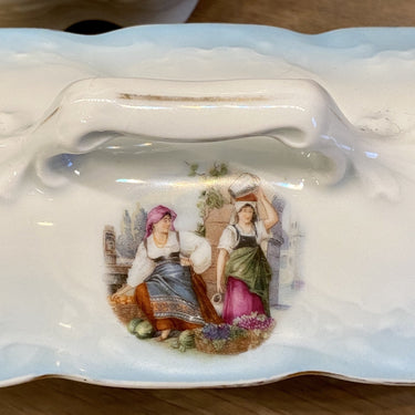 Comb tray / brush tray - EPIAG Kerag Karlsbad Czechoslovakia - decor 4737 of two women with jugs and grapes