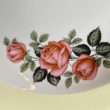 Deep plate / soup plate - Petrus Regout - pastel yellow edge and rose decor AMORE