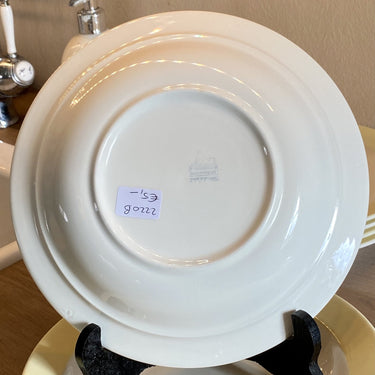 Deep plate / soup plate - Petrus Regout - pastel yellow edge and rose decor AMORE