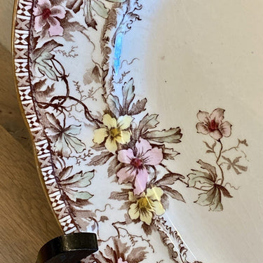 Oval bowl - Conway F. Winkle &amp; Co. - brown/yellow/pink/green flower decor