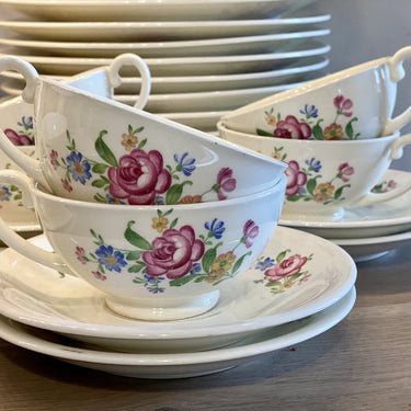 Tasse und Untertasse cremeweiß - Mosa - ca. 1960er Jahre - Dekor 8449 aus rosa Rose mit buntem Blumenbouquet