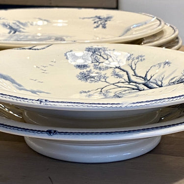 Scale / Cookie scale / Tazza on low foot - Petrus Regout - decor MARINES grey/blue on off-white/cream background