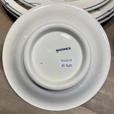 Scale / Cookie scale / Tazza on low foot - Petrus Regout - decor MARINES grey/blue on off-white/cream background