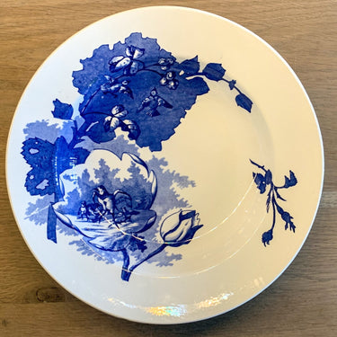 Diep bord / Soepbord / Pastabord - ongemerkt - décor in helderblauw