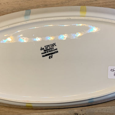 Auflaufform - länglich - Royal Sphinx - Parafeu - weiß mit blau/gelb/braunen Streifen