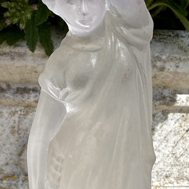 Candlestick - glass - with frosted glass / satin glass lady with pan flute