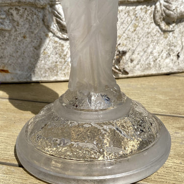 Candlestick - glass - with frosted glass / satin glass lady with pan flute
