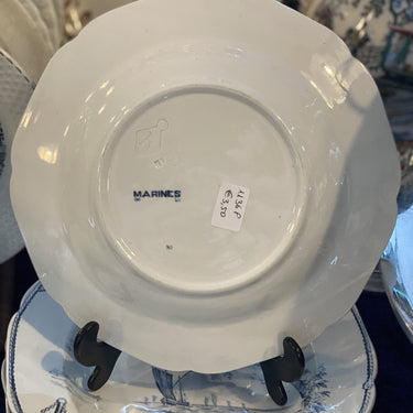 Deep plate - Petrus Regout - MARINES blue decor - with wavy edge